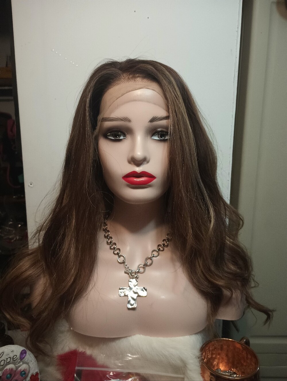 Long Wavy Lace Front Wig in Natural Brown with Subtle Highlights